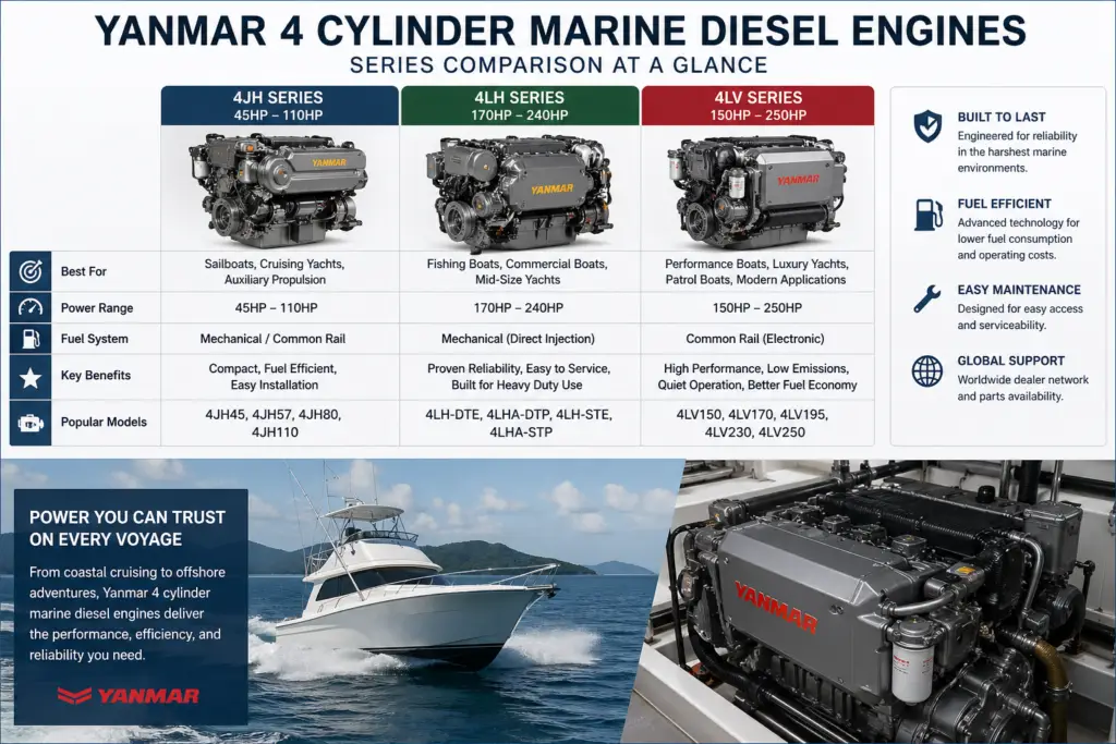 3 Cylinder vs 4 Cylinder Marine Engines: The Truth Boat Owners Need to Know Yanmar 4-cylinder marine diesel engines