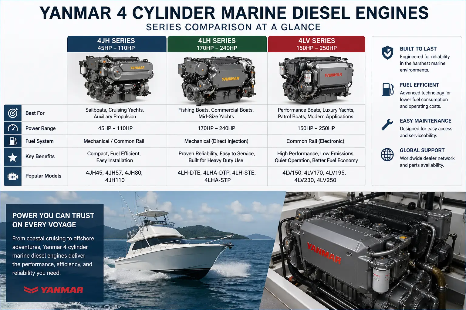 Yanmar 4-cylinder marine diesel engines