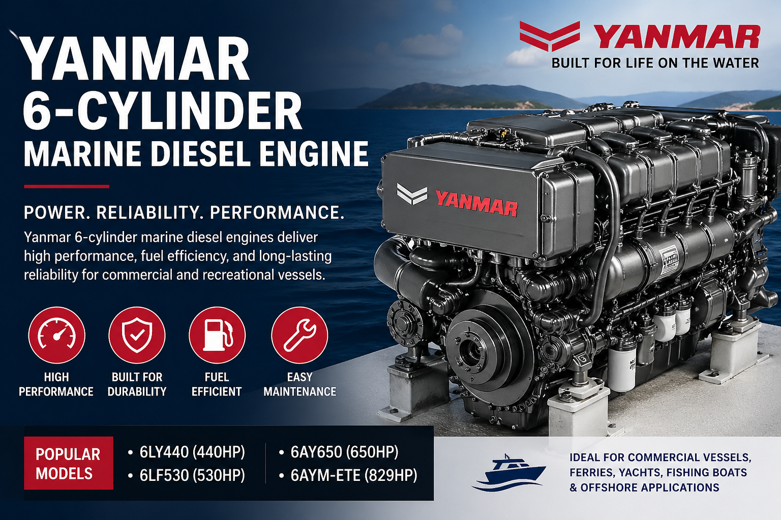 Yanmar 6-cylinder marine diesel engine