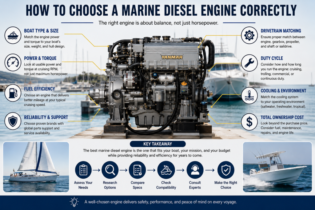 How to Choose a Marine Diesel Engine: Complete Buyer’s Guide for Sailboats, Fishing Boats & Commercial Vessels How to Choose a Marine Diesel Engine Correctly