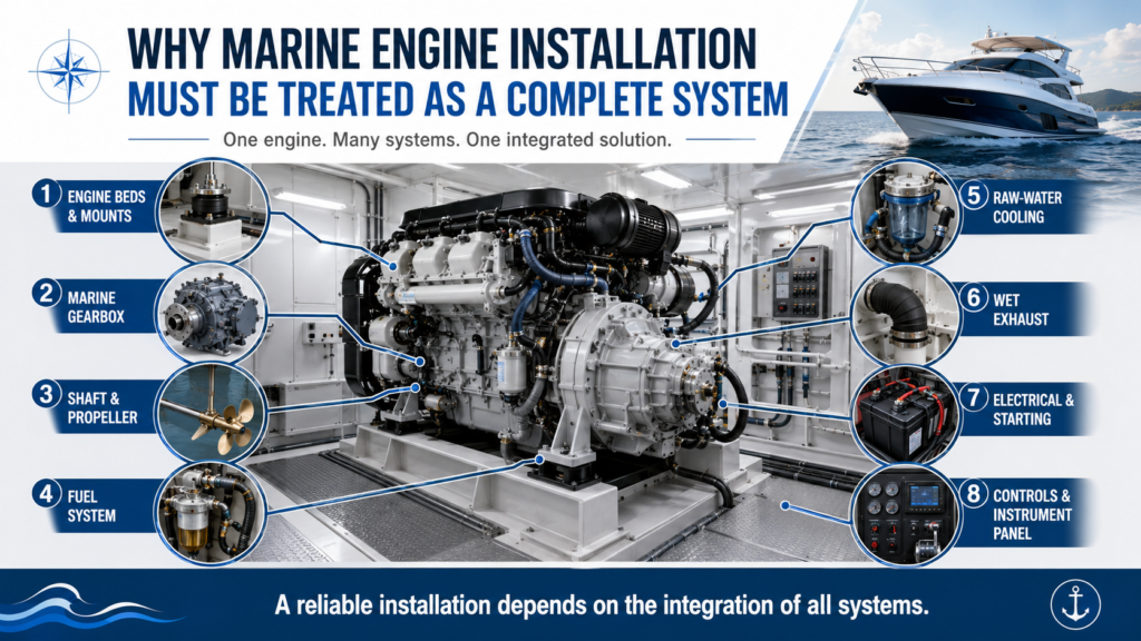 Marine Engine Installation Guide: Yanmar Setup Explained from Mounting to Sea Trial Why Marine Engine Installation Must Be Treated as a Complete System 1