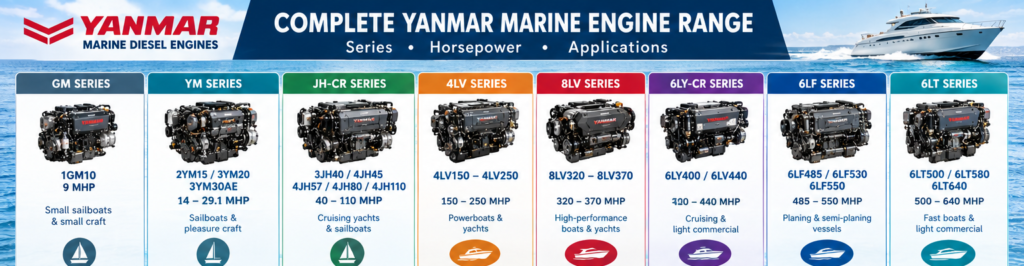 Complete Yanmar Marine Engine Models Chart Series, Horsepower & Applications 01 yanmar engine range