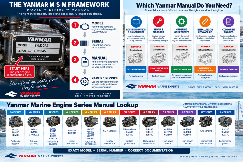 Yanmar Marine Engine Manuals - Find the Correct Owner, Service & Parts Manual Yanmar engine model serial number manual identification framework