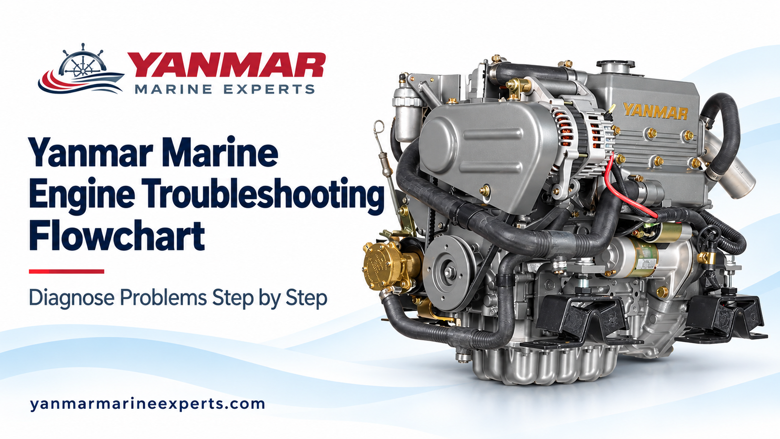 Yanmar marine engine troubleshooting guide cover with a diesel engine and Yanmar Marine Experts branding.